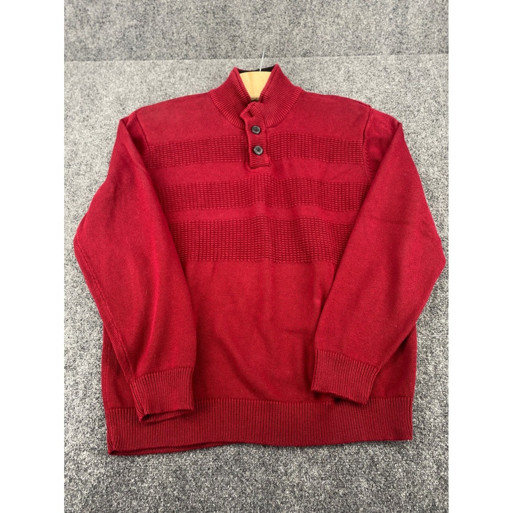 Tricots St Raphael Mock Neck Sweater Mens XXL Red Cotton Knit Button Pullover